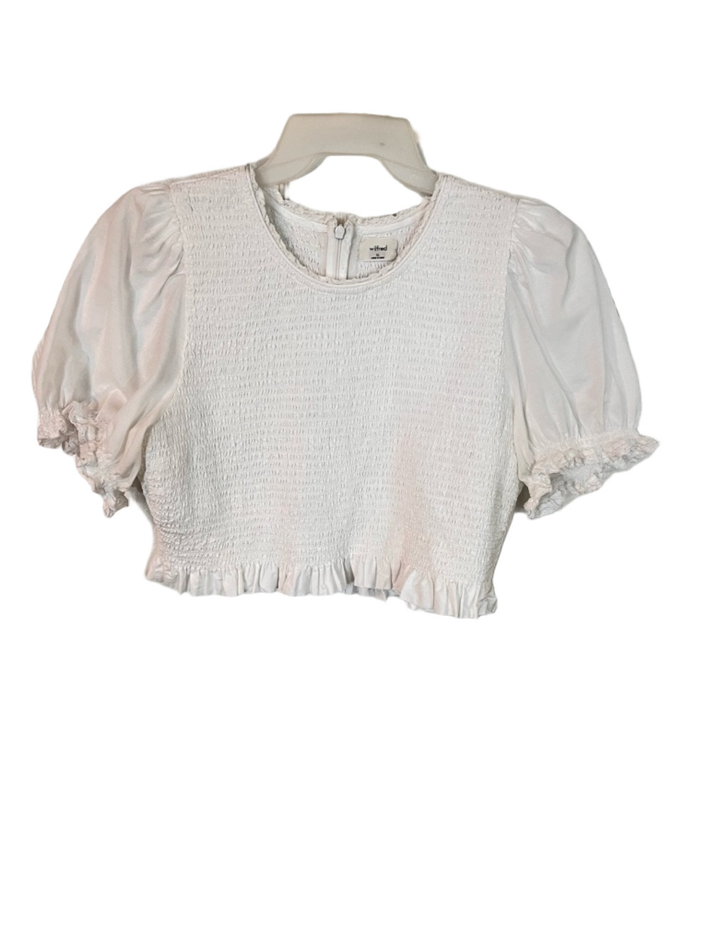 Wilfred Aritzia Tempest Smocked Puff Sleeve Crop Blouse XL White Prairie Cottage